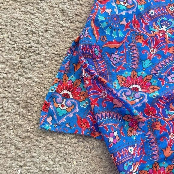 Loft The Softened Shirt Blouse Blue Floral Paisley Boho Henley Size XS - Picture 11 of 11